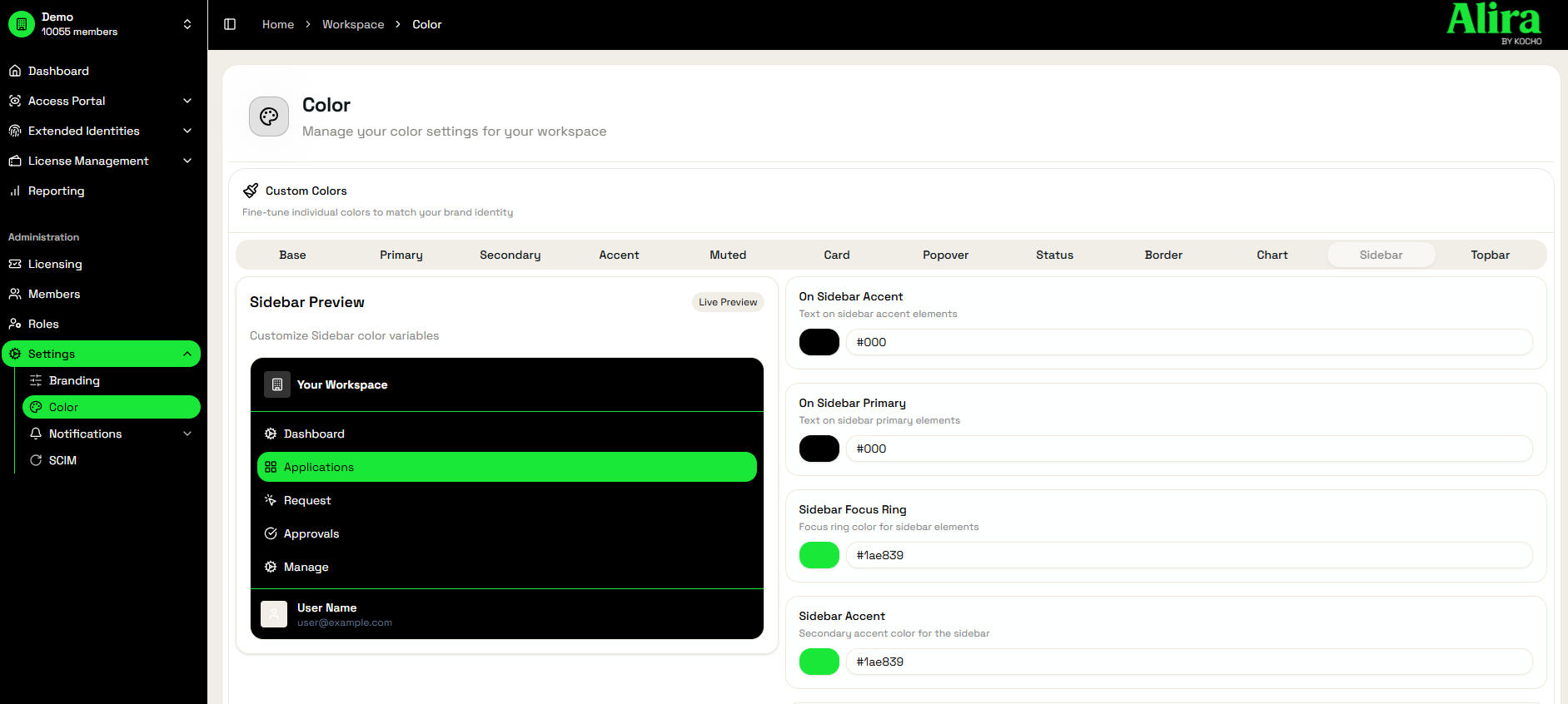 Alira — Branding settings