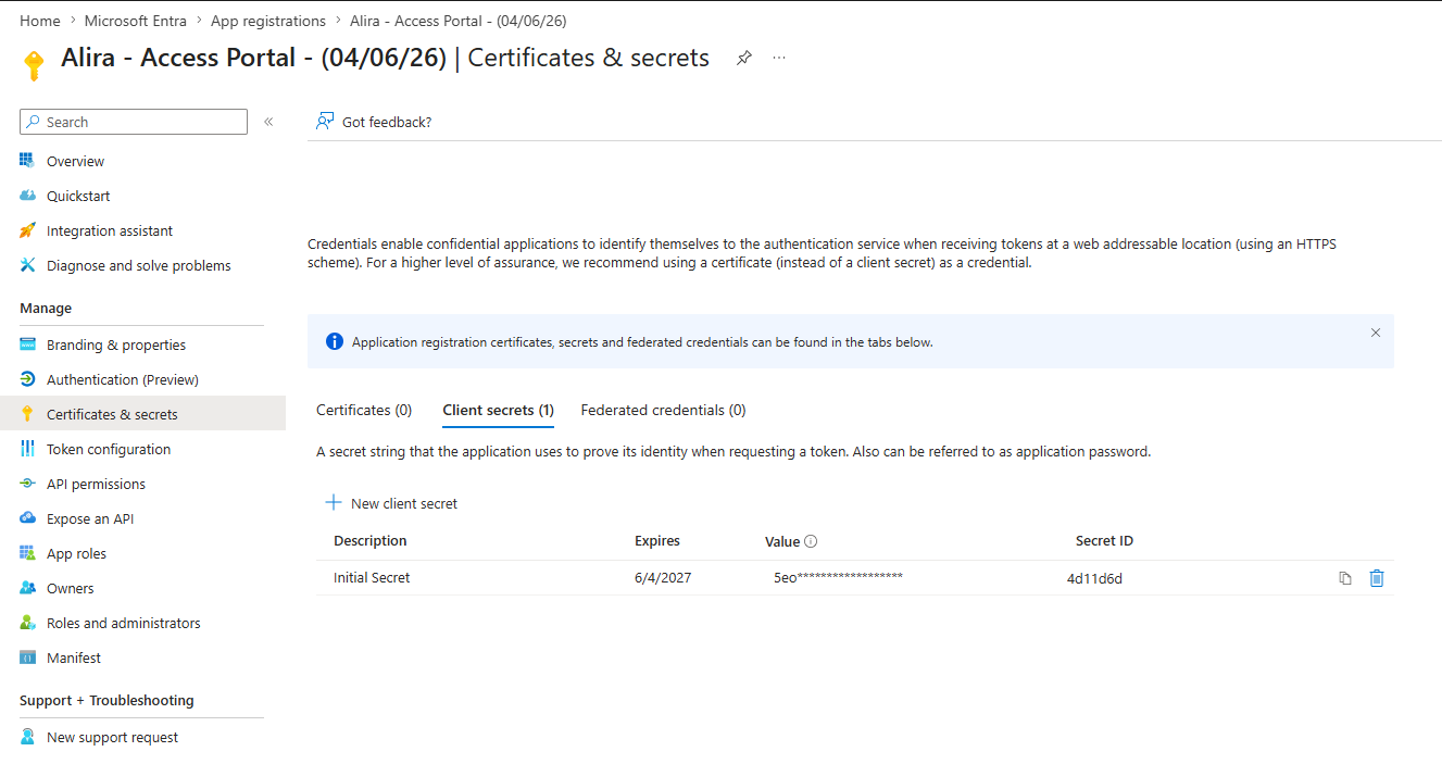 Access Portal Settings showing Client ID